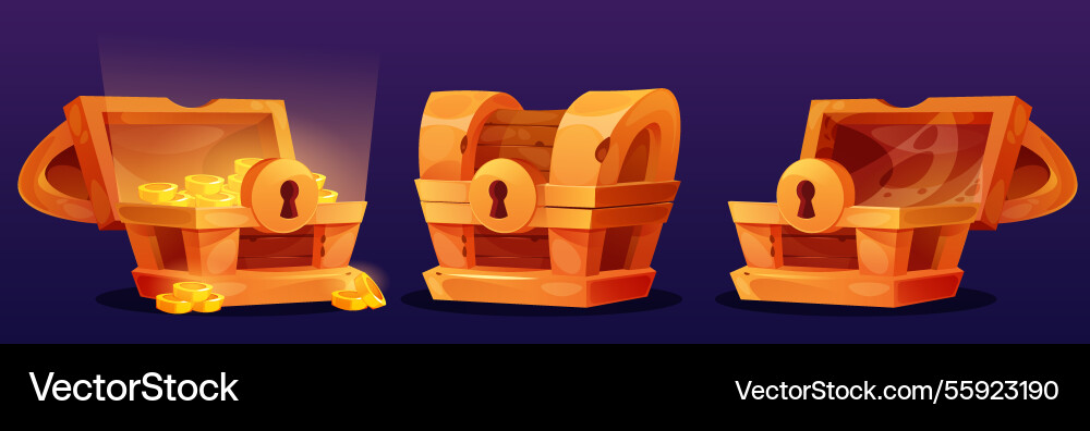 Open chest 3d box pirate gold or empty and full Open chest 3d box pirate gold or empty and full vector image