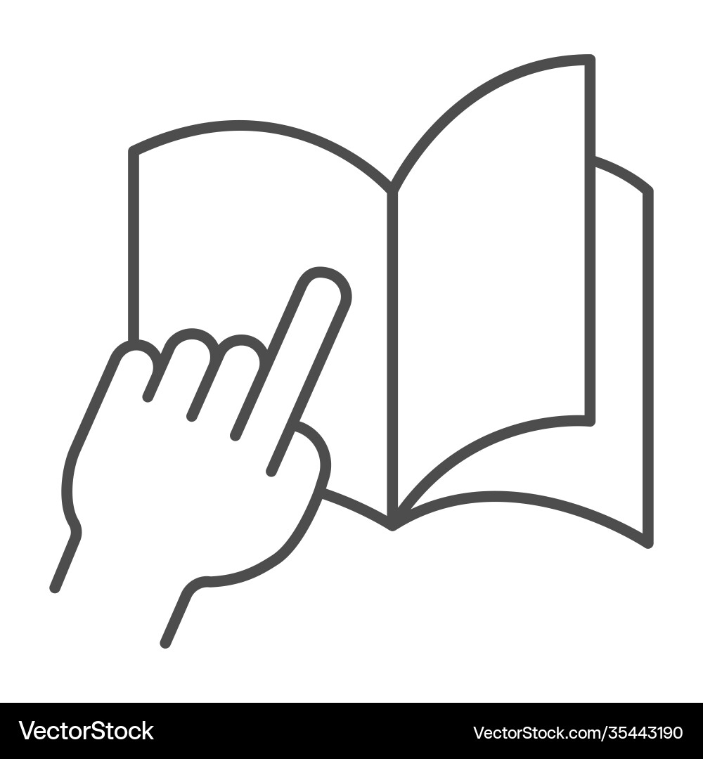 Palm points to a page in notebook thin line icon Palm points to a page in notebook thin line icon vector image