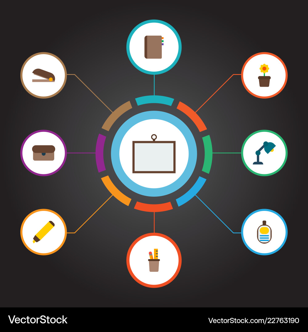 Set bureau icons flat style symbols Set bureau icons flat style symbols vector image