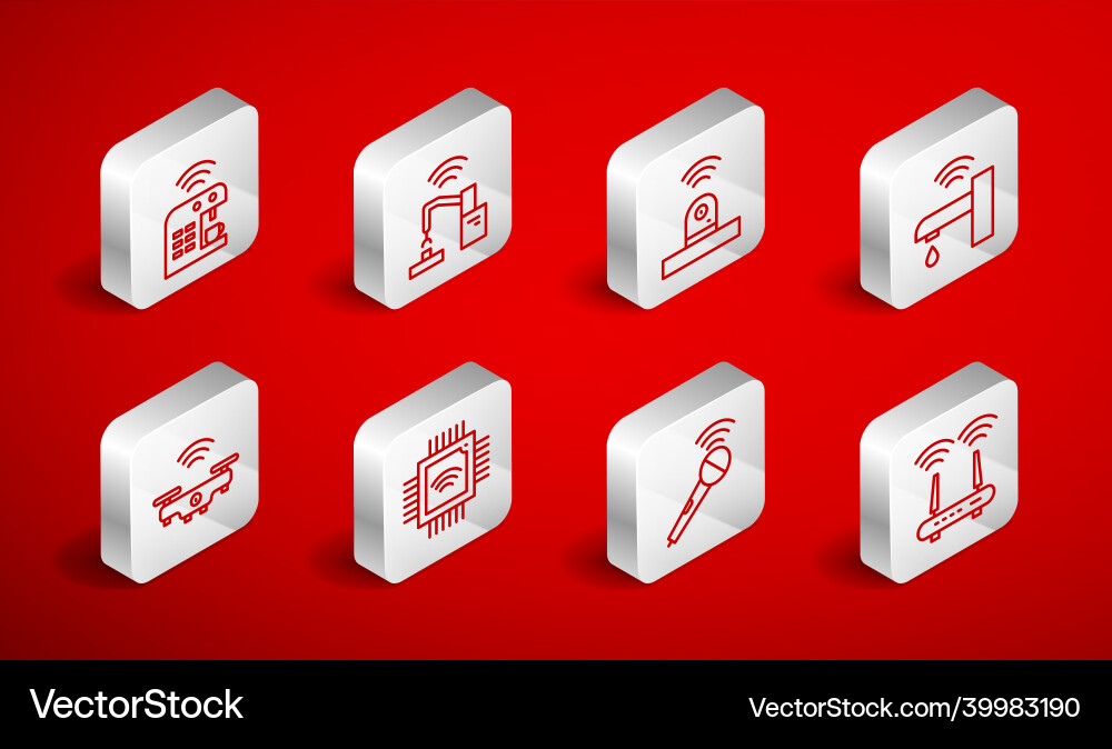 Set line router and wi-fi signal robotic robot Vector Image