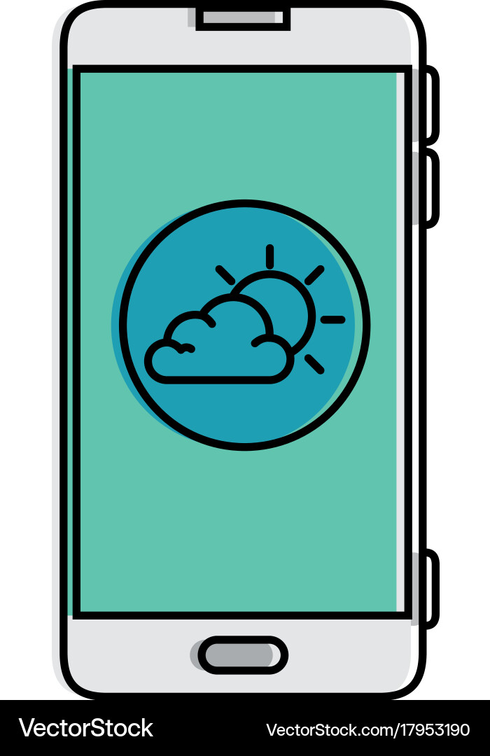 Smartphone with partly cloudy weather application Vector Image