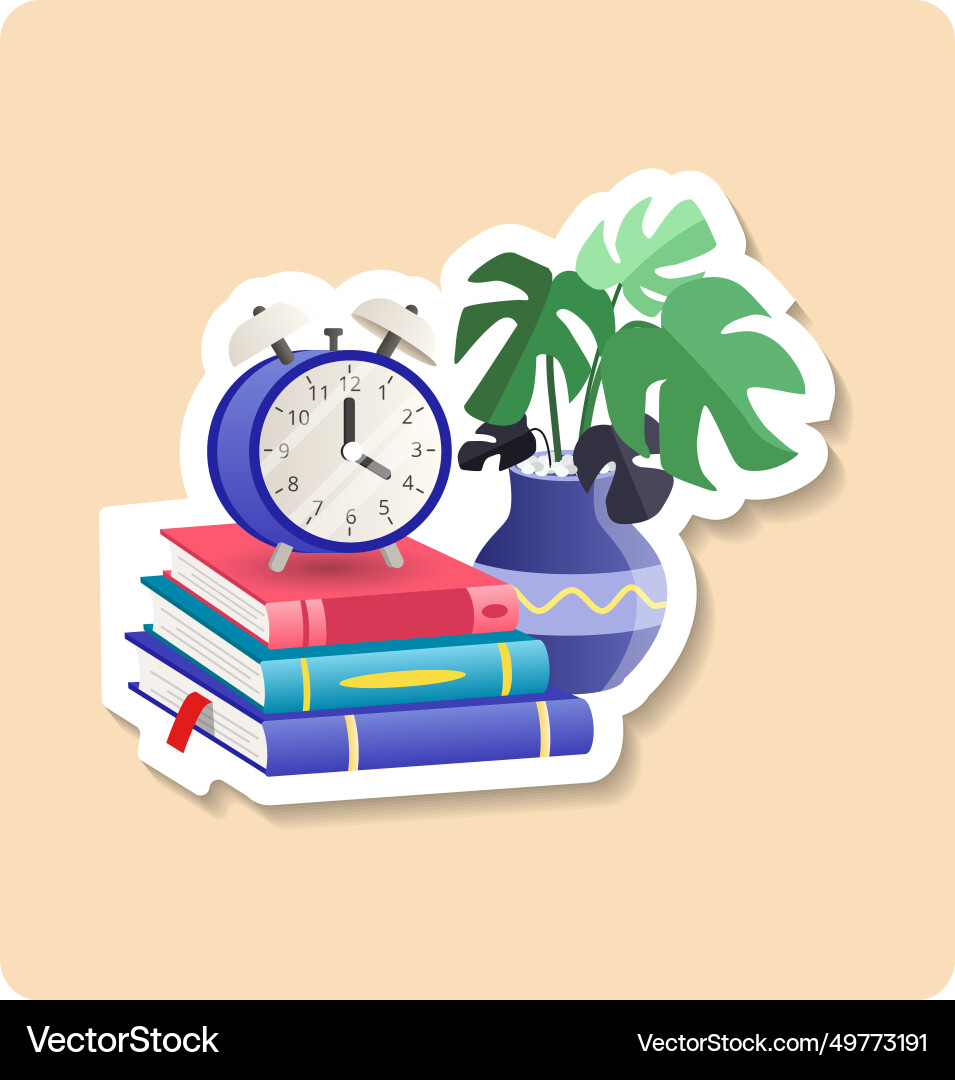 Alarm sticker clock vase plant books editable Alarm sticker clock vase plant books editable vector image