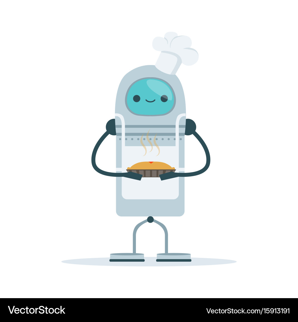 Chef android character baking a cake Vector Image