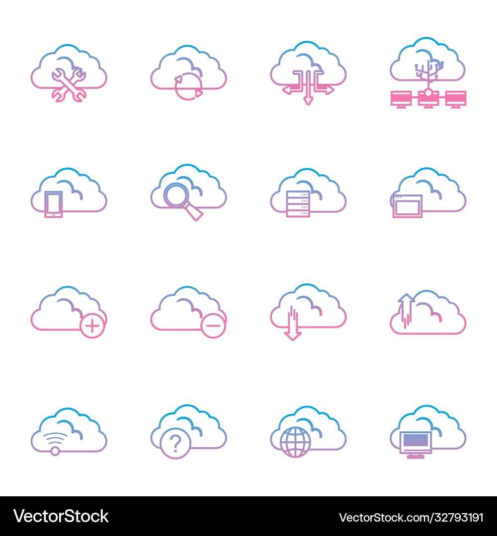 Cloud computing gradient style icon set Vector Image