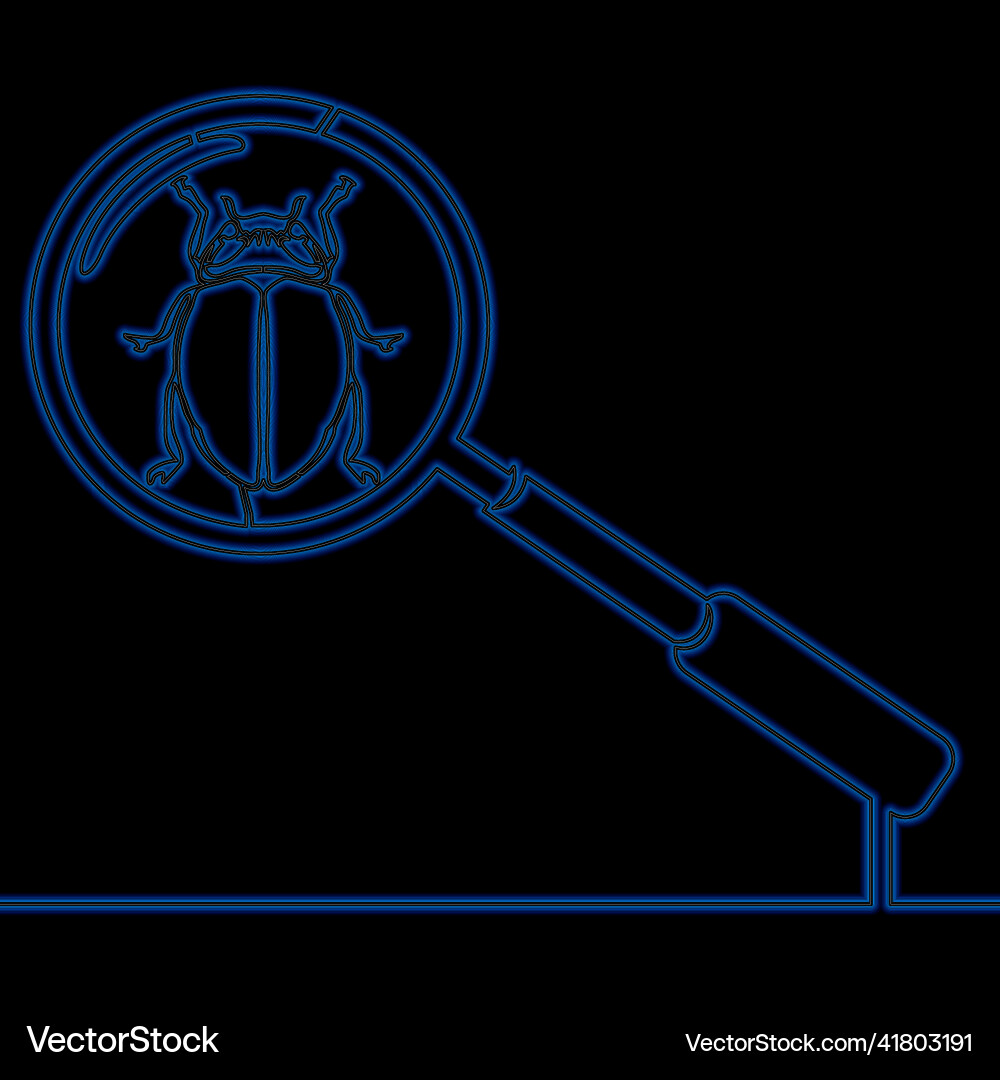Continuous line drawing bug magnifier neon concept Continuous line drawing bug magnifier neon concept vector image