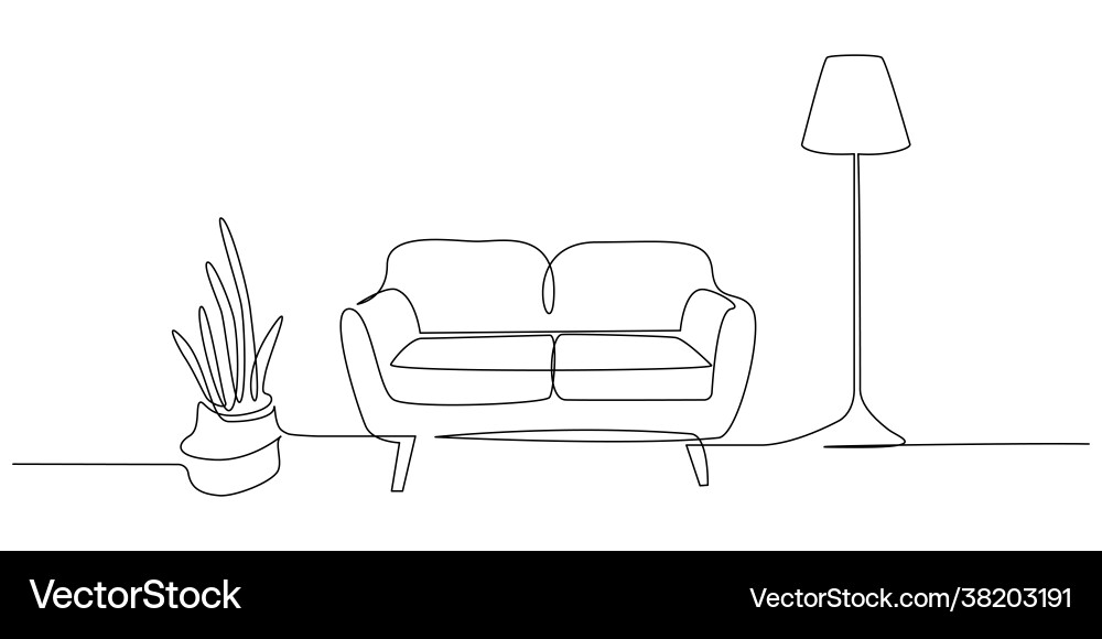 Continuous Line Sofa and Lamp vector image