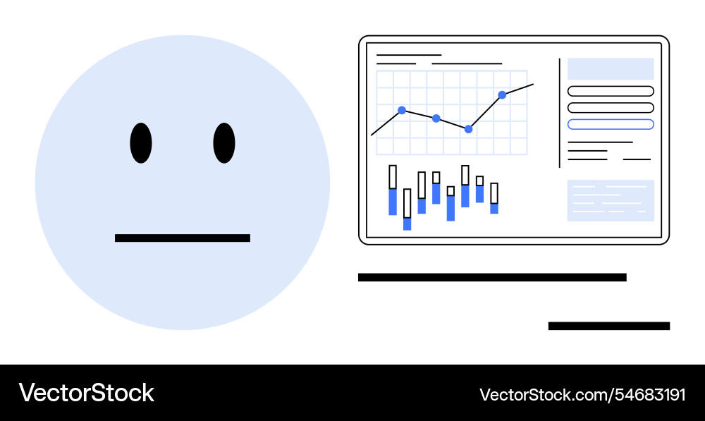 Expressionless face and data analytics graph Expressionless face and data analytics graph vector image
