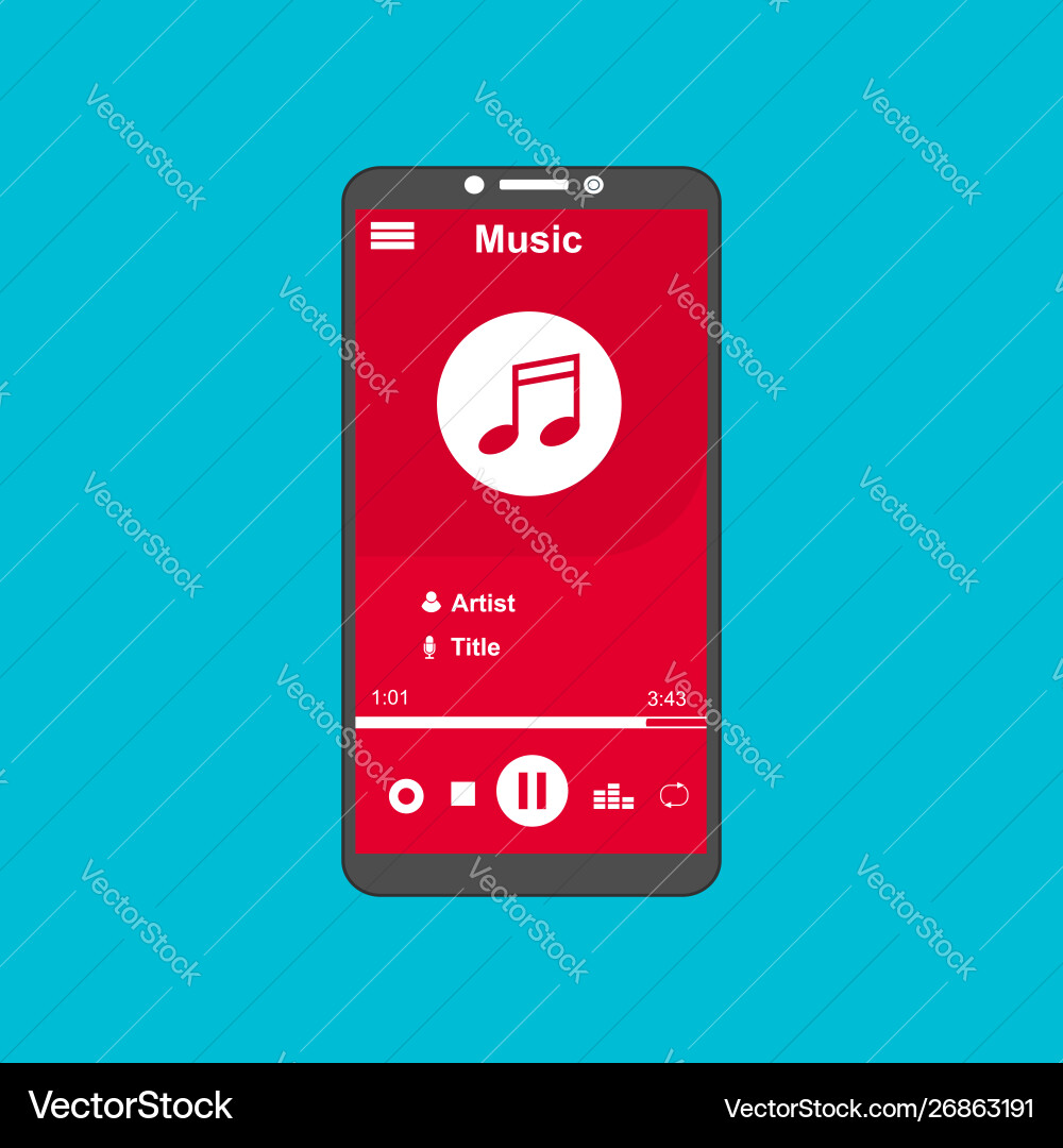 Media player application app template with flat vector image