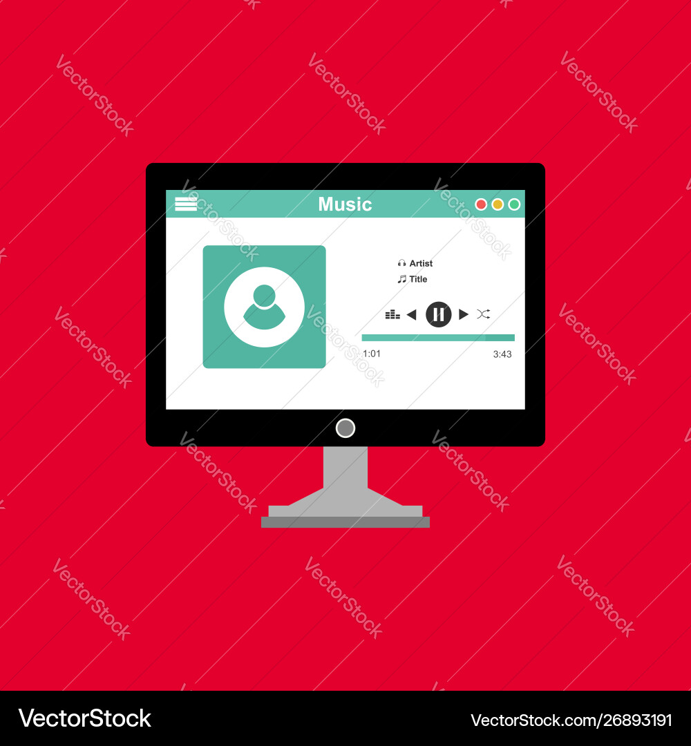Media player application app template with flat Media player application app template with flat vector image