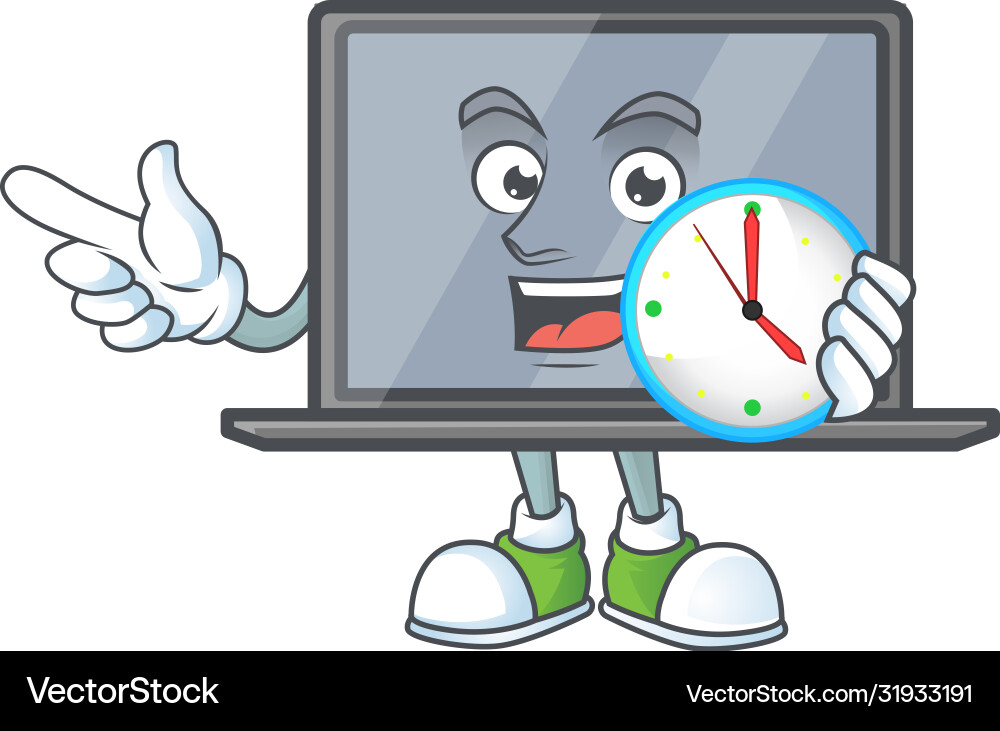 Monitor cartoon character style with a clock vector image