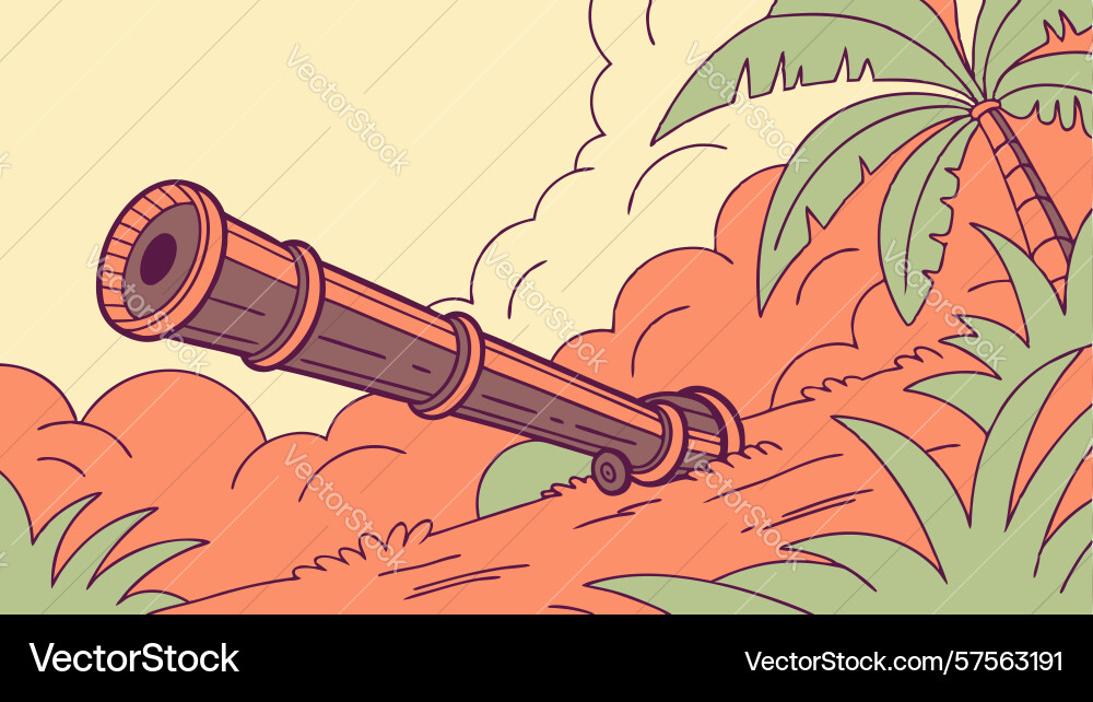 Rustic telescope pointing skyward with palm trees Vector Image
