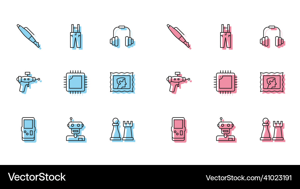Set line tetris robot fountain pen nib chess Set line tetris robot fountain pen nib chess vector image