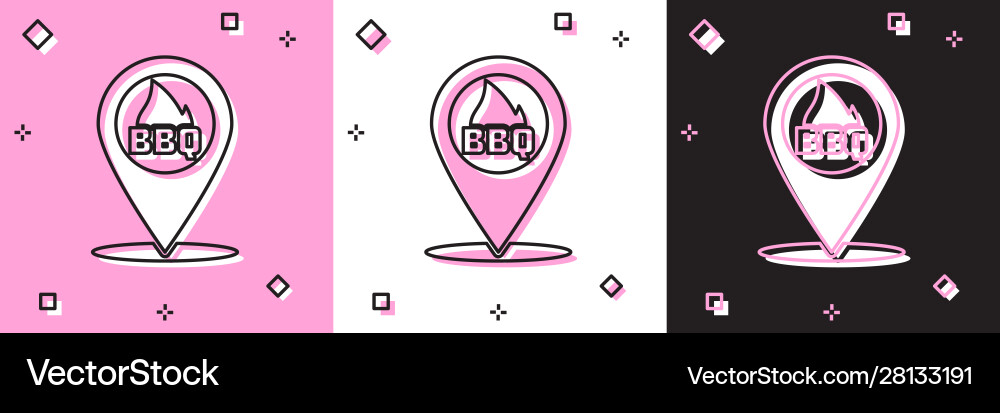 Set map pointer with barbecue icon isolated Vector Image
