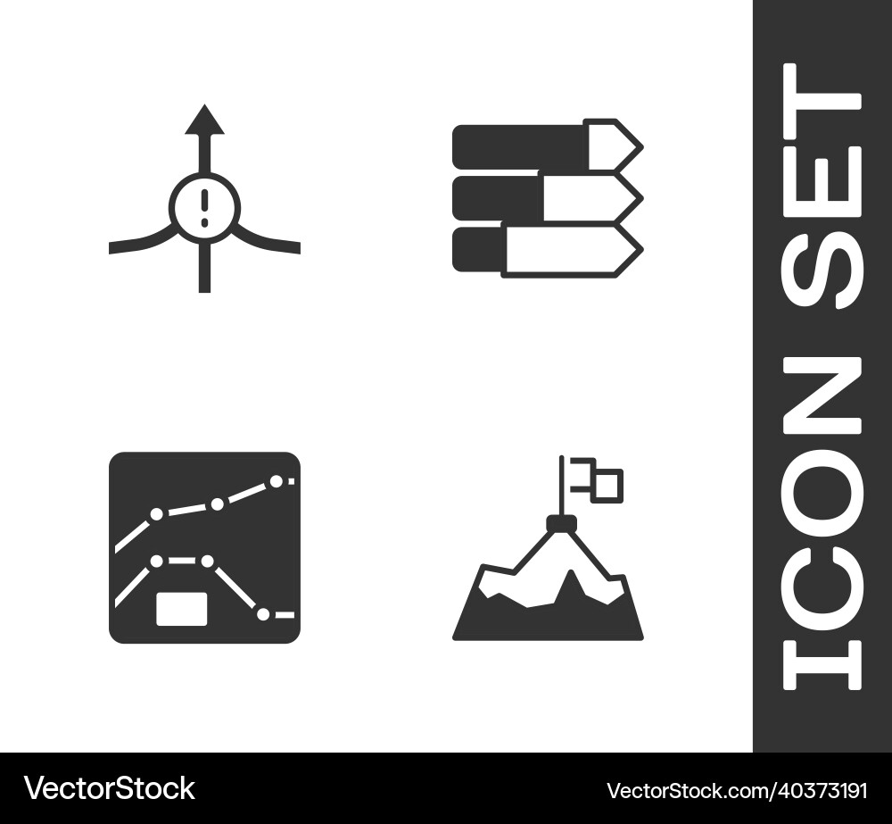 Set mountains with flag arrow graph chart Set mountains with flag arrow graph chart vector image