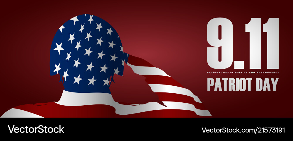 Soldier saluting the usa flag for patriot day vector image