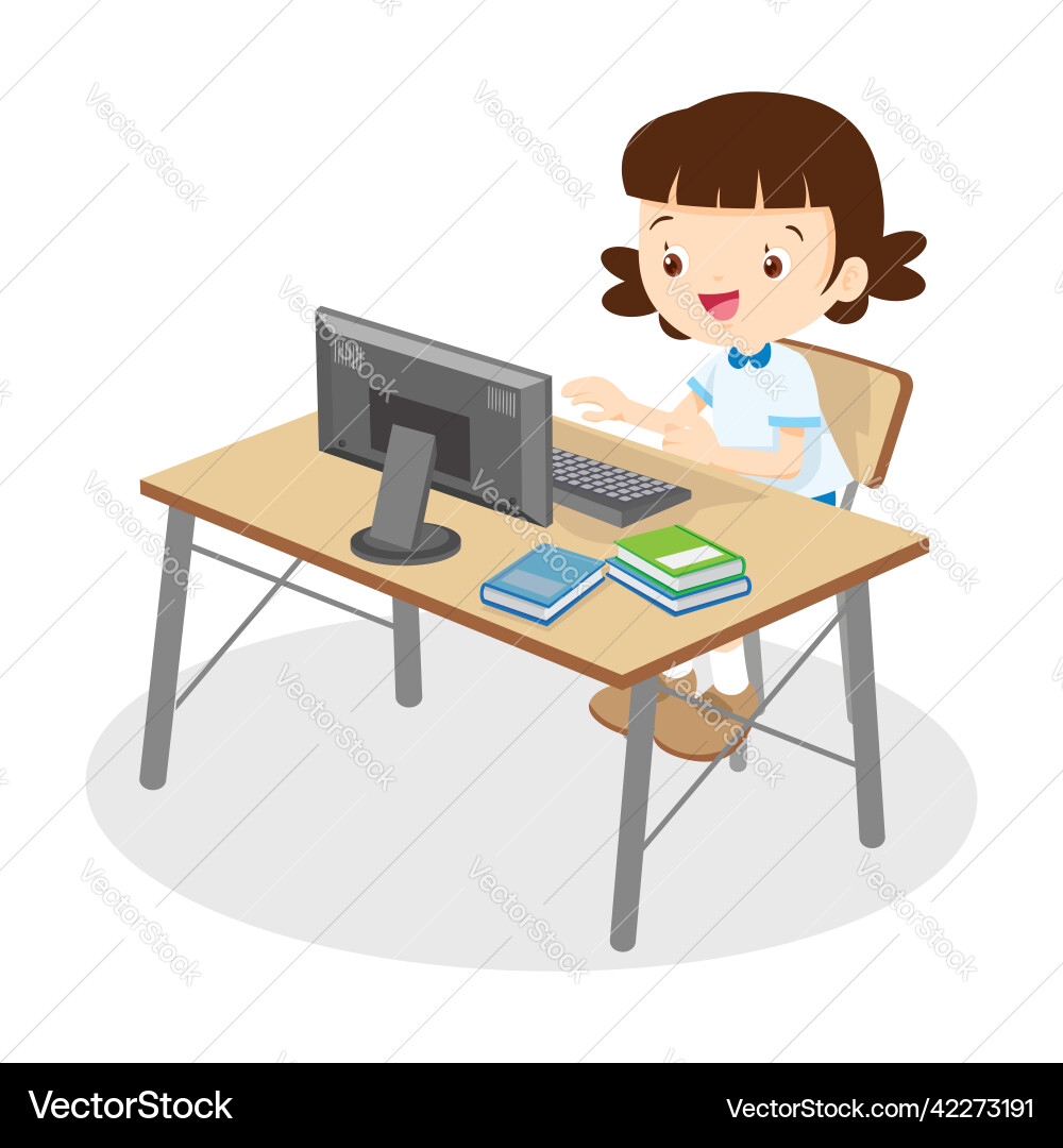 Student Girl Using Computer vector image