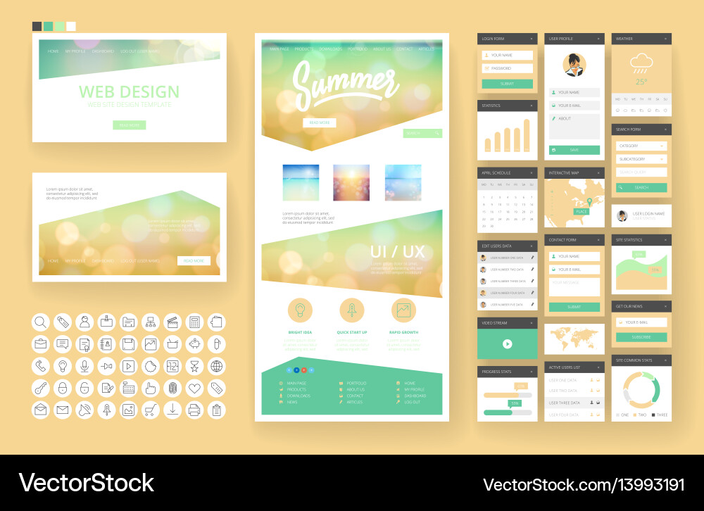 Website design template and interface elements vector image