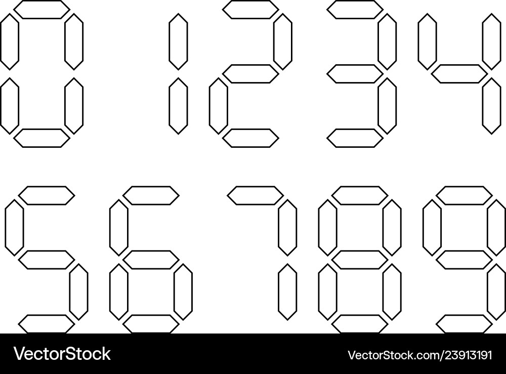 White Seven Segment Digital Numbers Vector Image