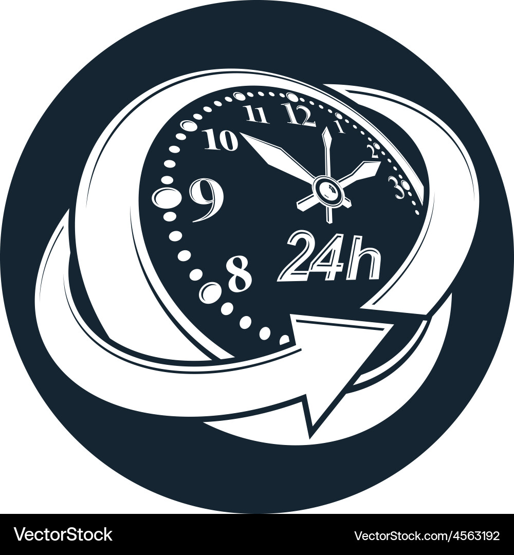 24 hours-a-day concept clock face with a dial vector image