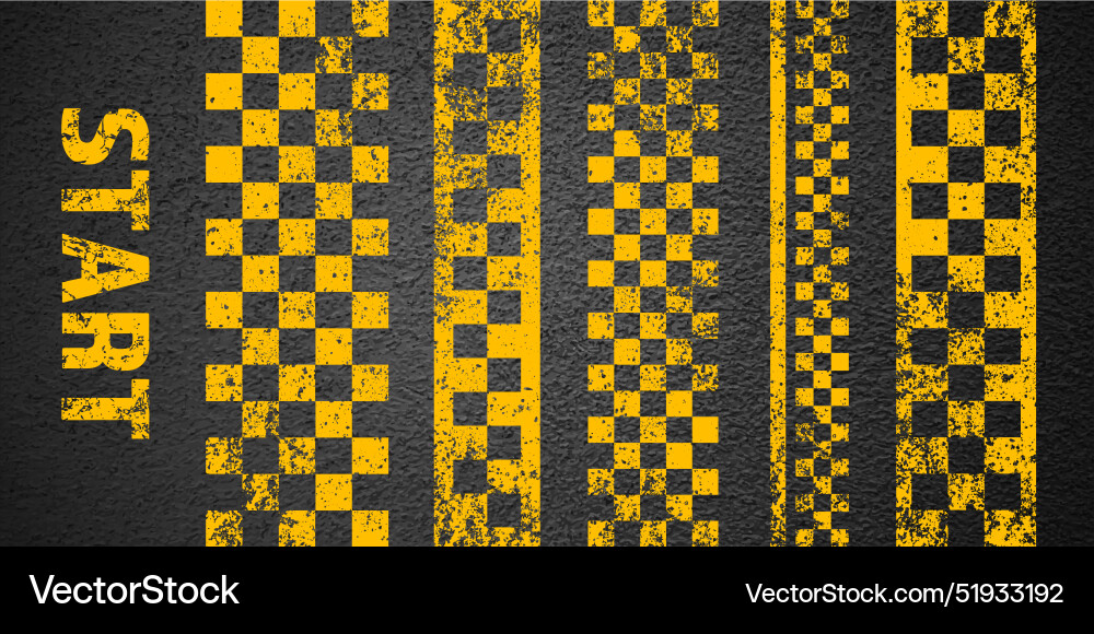 Asphalt road with yellow start or finish checkered