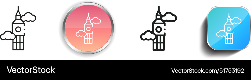 Big ben icon thin linear regular and button style Big ben icon thin linear regular and button style vector image