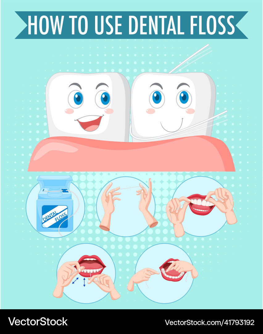 Clean tooth and process of flossing Clean tooth and process of flossing Vector Image