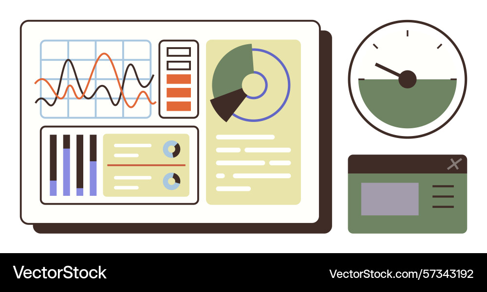 Data analytics dashboard with charts graphs and Data analytics dashboard with charts graphs and vector image