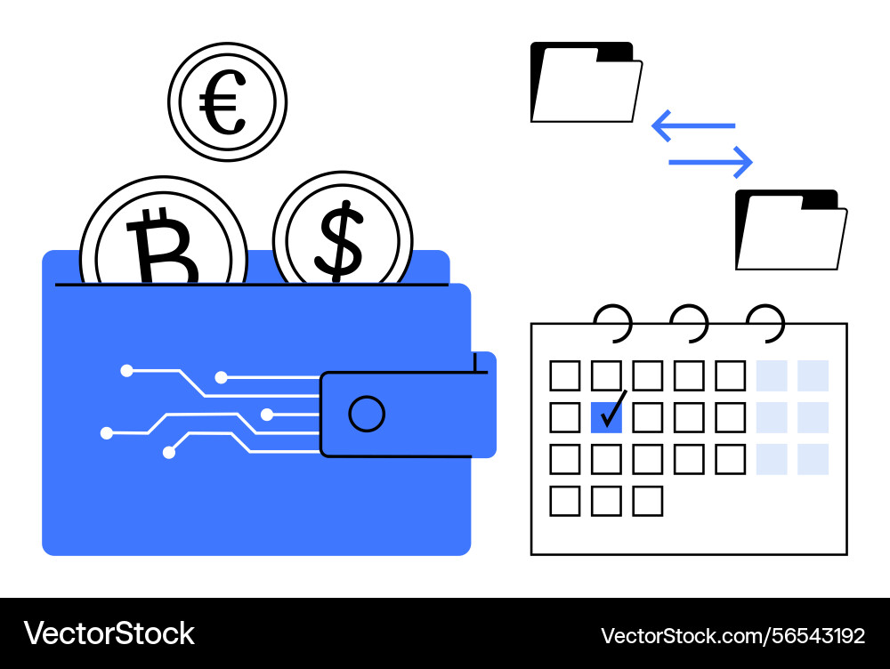 Digital wallet with cryptocurrency data exchange Digital wallet with cryptocurrency data exchange vector image