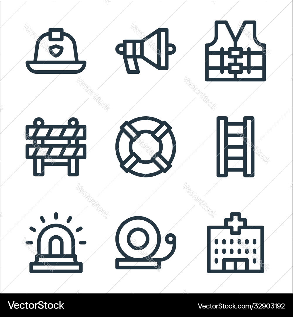 Emergencies line icons linear set quality Emergencies line icons linear set quality vector image
