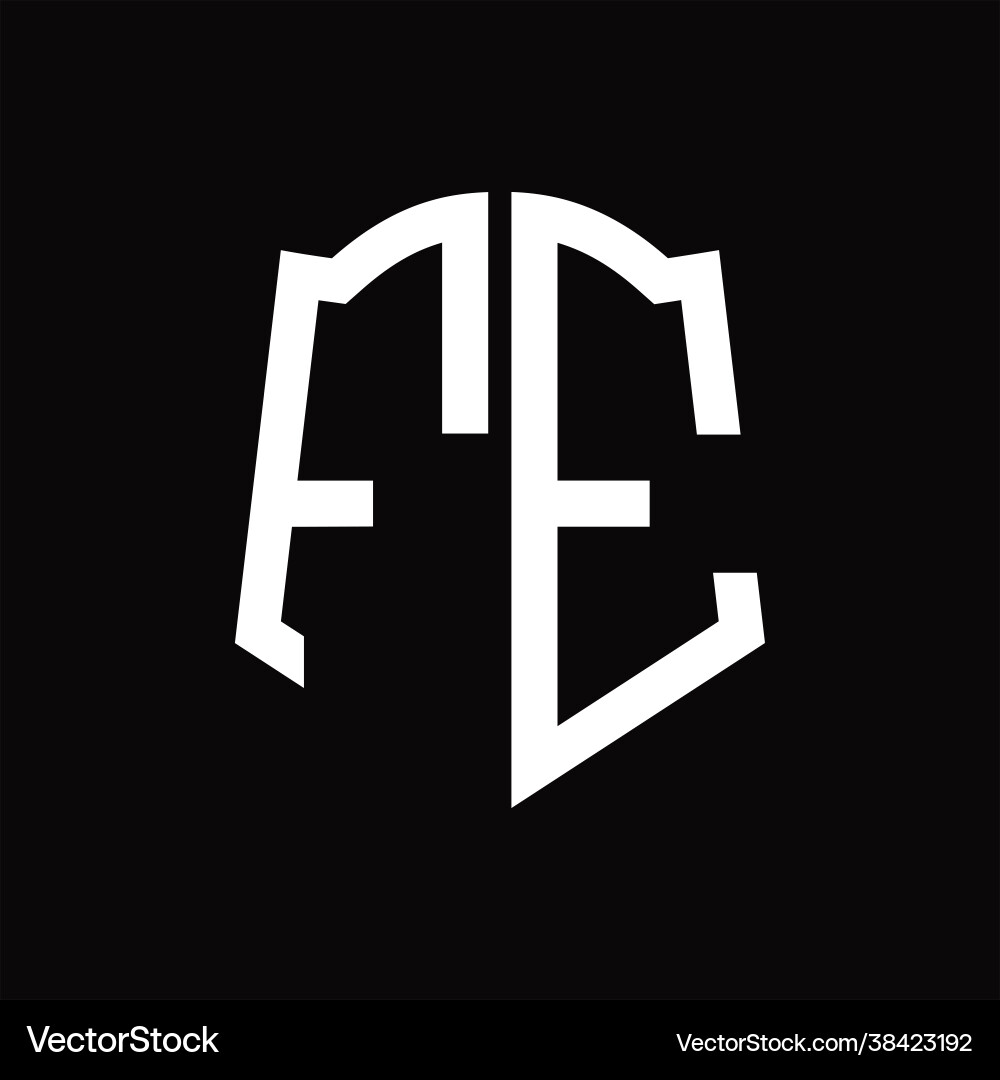 Fe logo monogram with shield shape ribbon design vector image