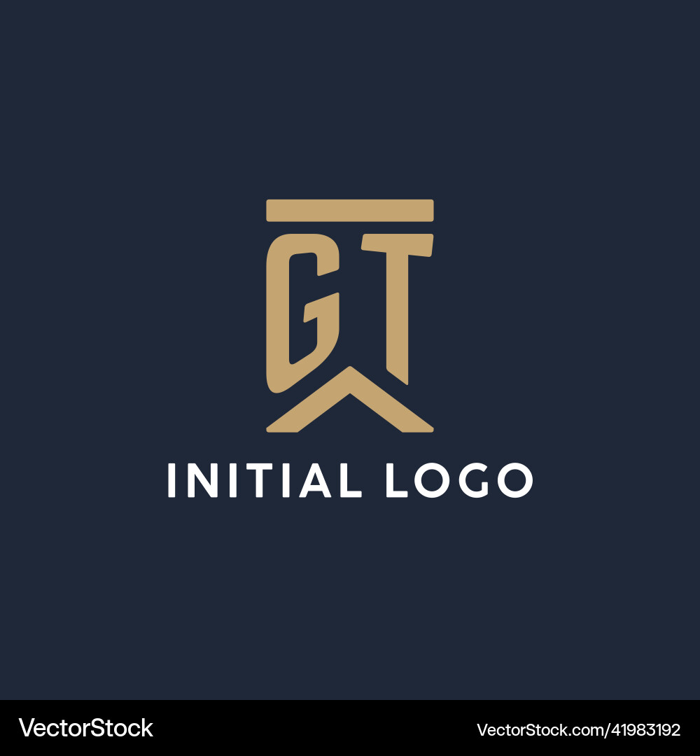 Gt initial monogram logo design in a rectangular vector image