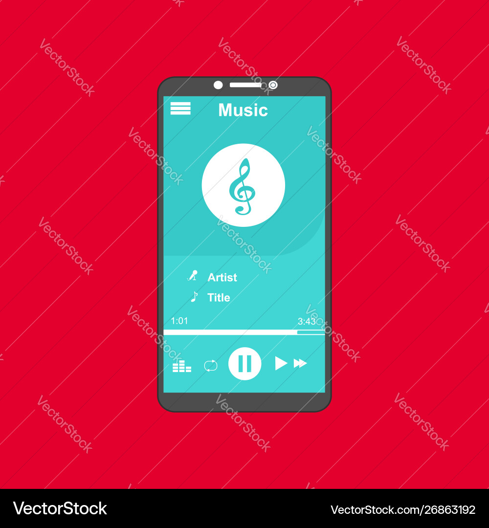 Media player application app template with flat Media player application app template with flat Vector Image