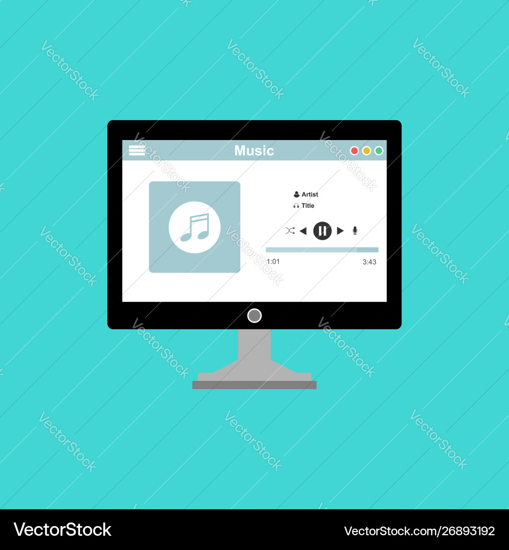 Media player application app template with flat Media player application app template with flat vector image