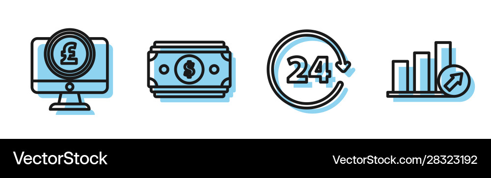 Set line clock 24 hours computer monitor Vector Image