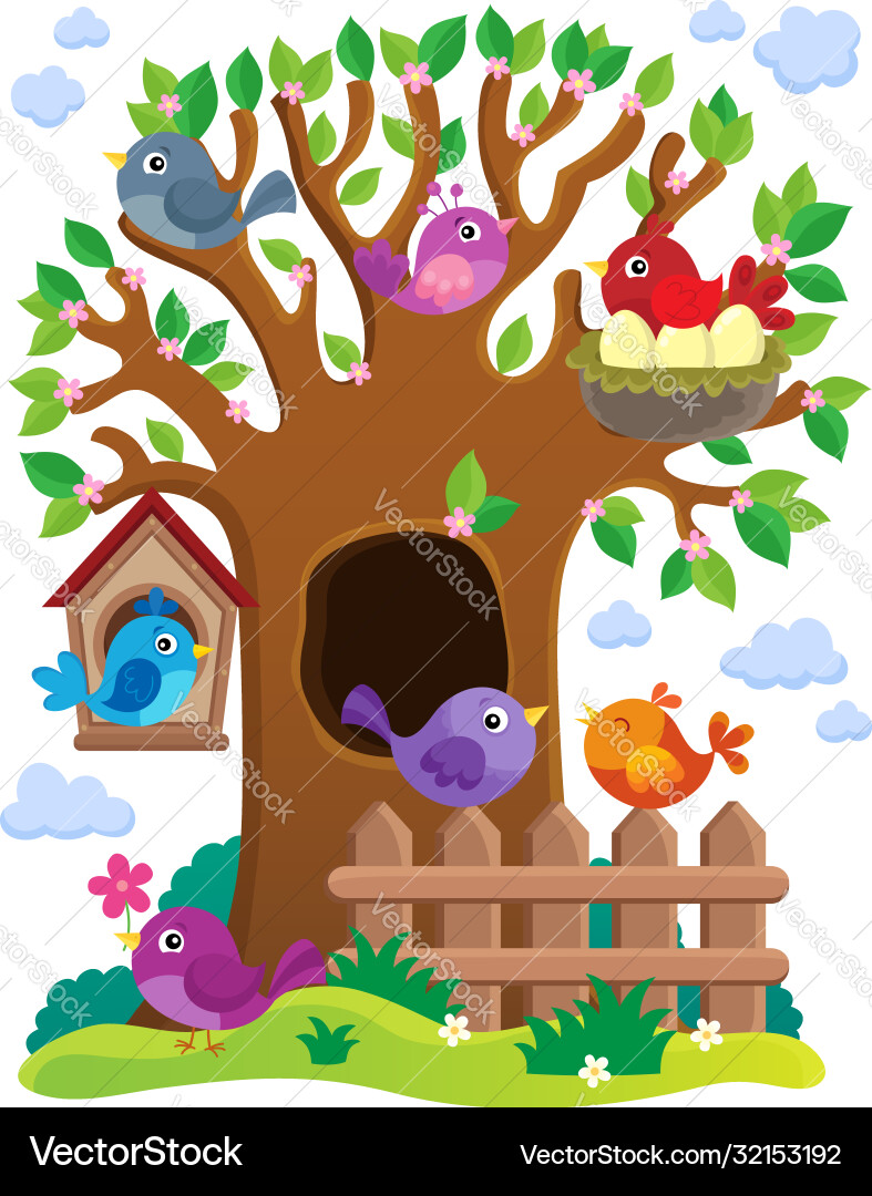Tree with stylized birds theme image 1 vector image