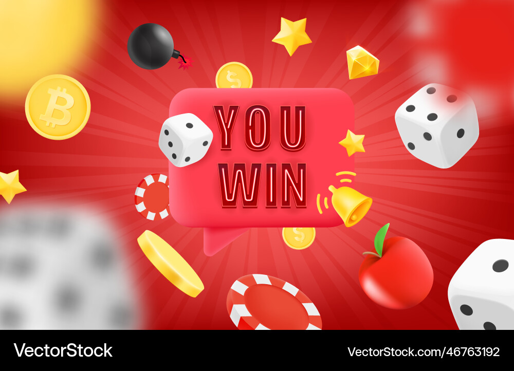 You win concept with flying casino chips dice Vector Image