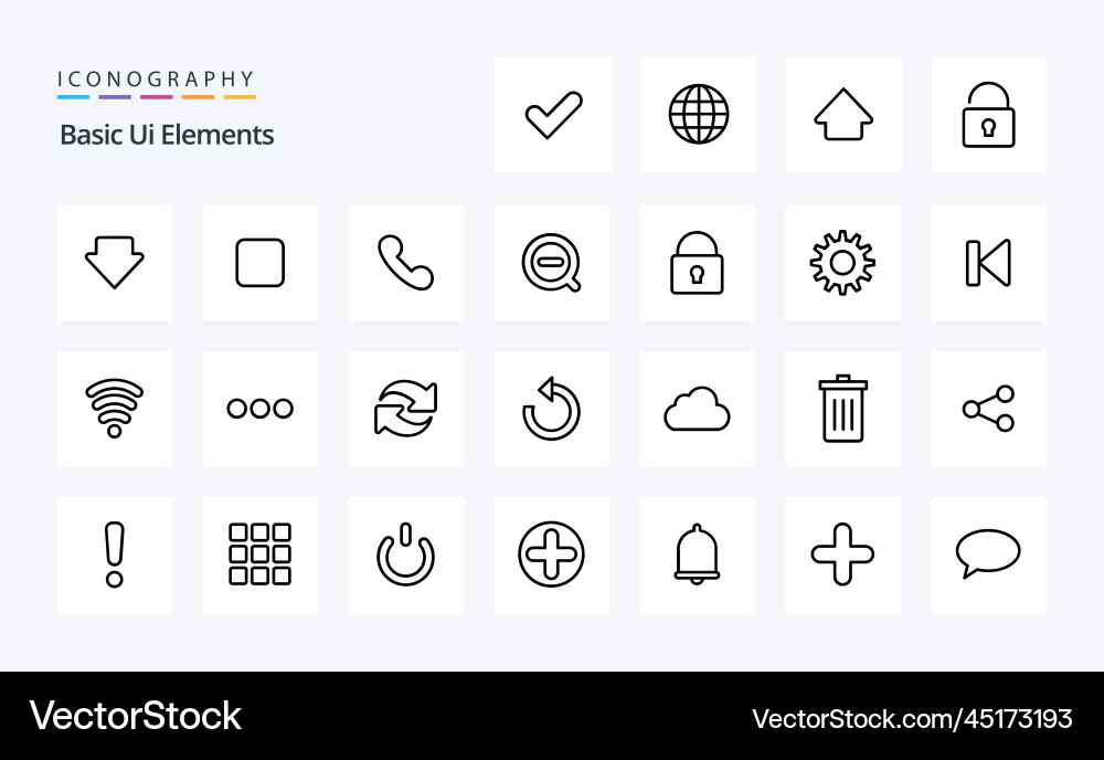 25 basic ui elements line icon pack vector image