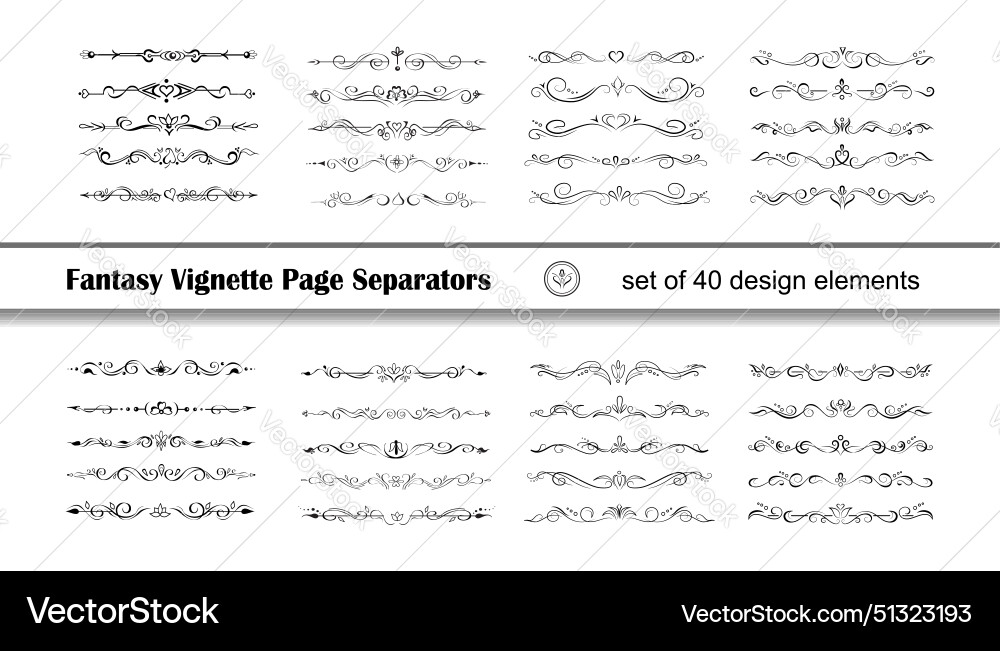 40 fantasy text delimiters borders vignettes 40 fantasy text delimiters borders vignettes vector image