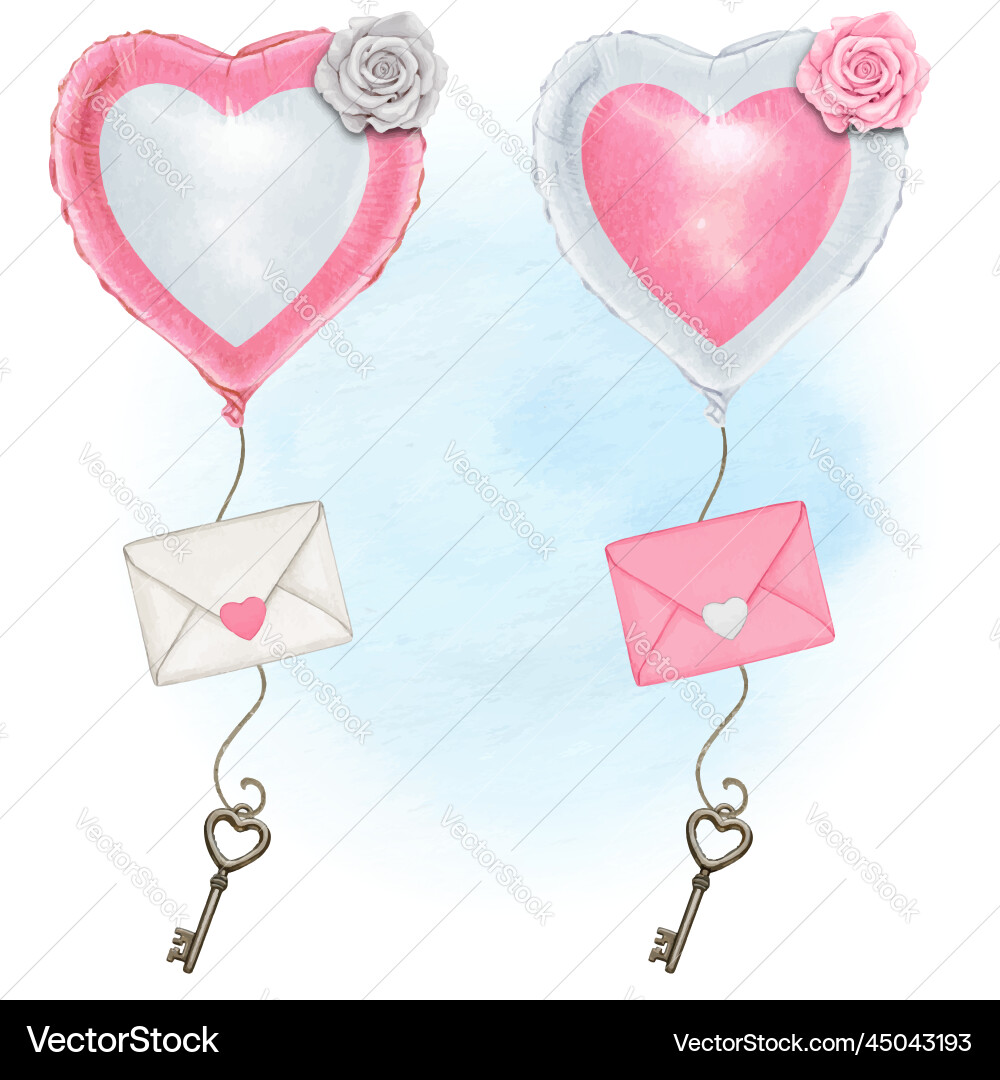 Aquarell herzförmiger Ballon mit Liebe Aquarell herzförmiger Ballon mit Liebe vektorbild