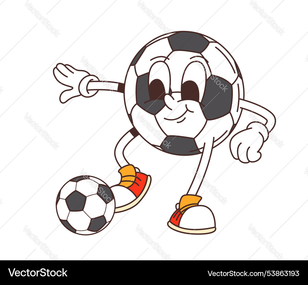 Cartoon retro groovy soccer ball funny character Cartoon retro groovy soccer ball funny character vector image