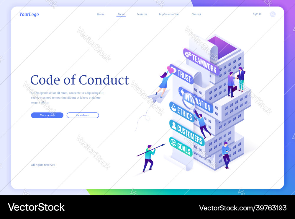 Code of conduct isometric landing business rules Code of conduct isometric landing business rules vector image