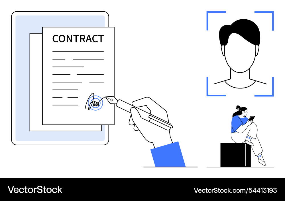 Digital contract signing process with biometric Digital contract signing process with biometric vector image