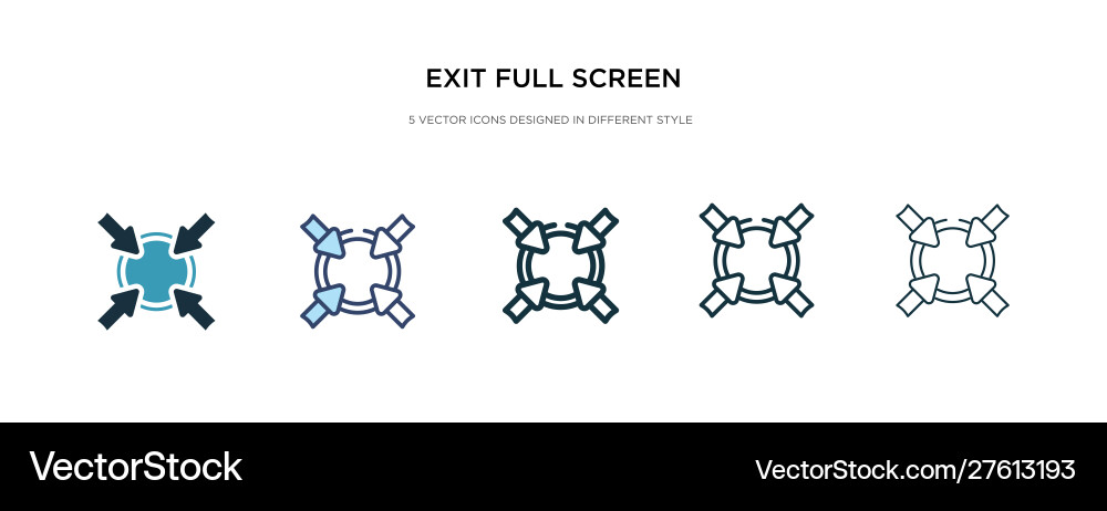 Exit full screen arrows icon in different style vector image
