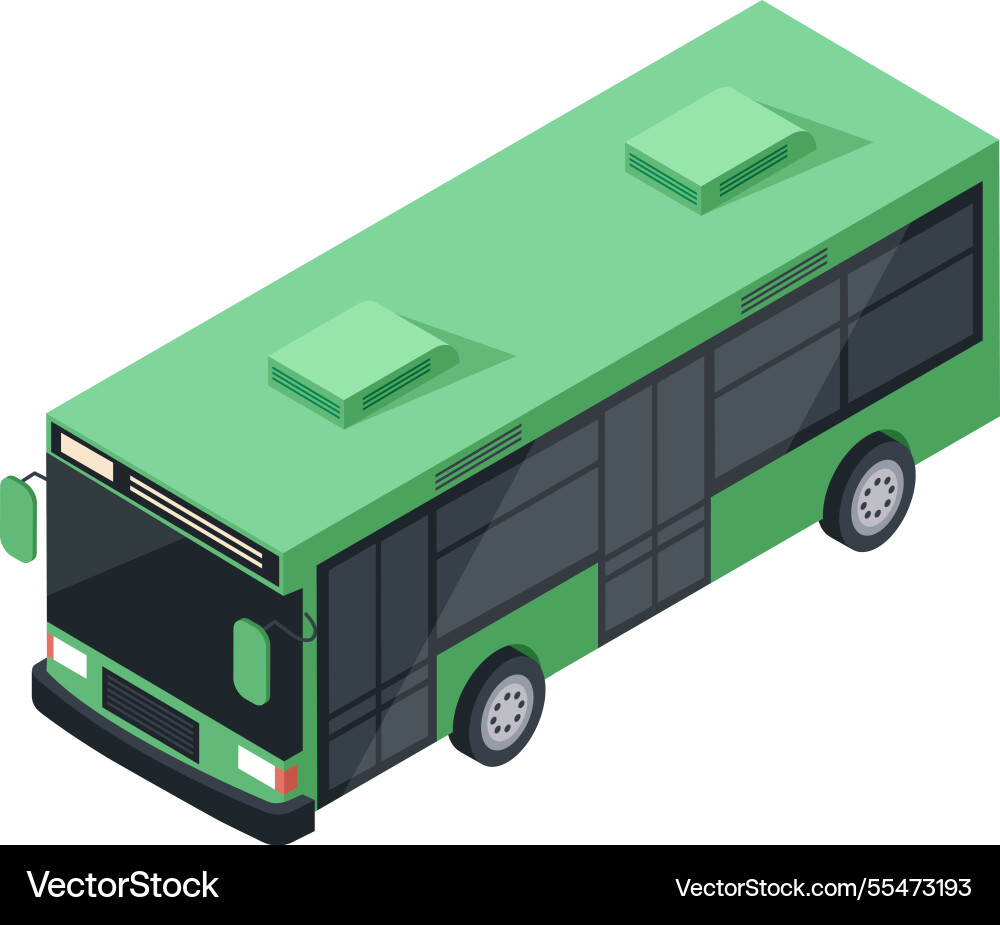 Grüner isometrischer Stadtbus wartet an der Haltestelle Grüner isometrischer Stadtbus wartet an der Haltestelle vektorbild