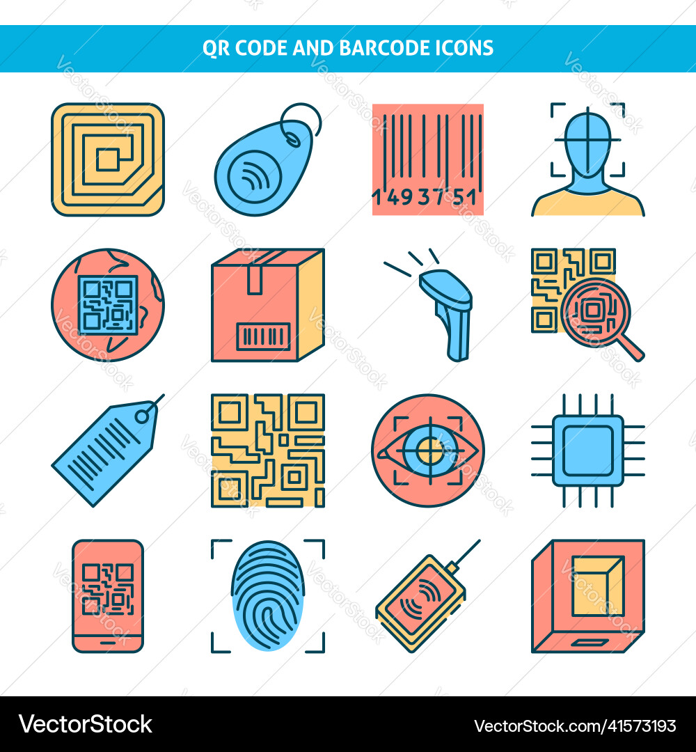 Identification codes icon set in colored line Identification codes icon set in colored line vector image