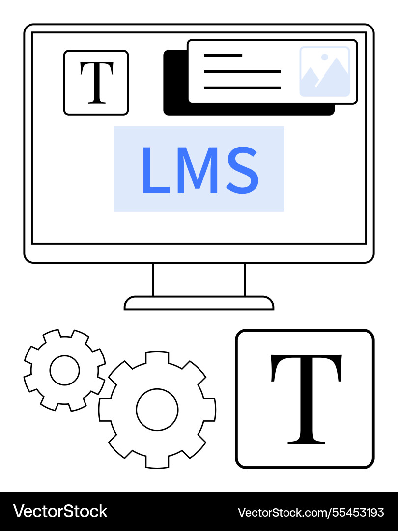 Learning management system interface on monitor Learning management system interface on monitor Vector Image