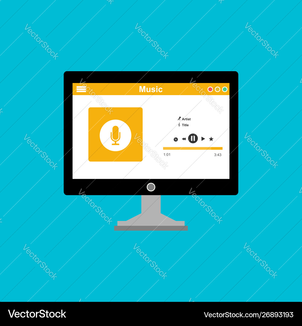 Media player application app template with flat Media player application app template with flat vector image