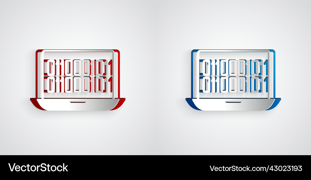 Paper cut binary code icon isolated on grey Paper cut binary code icon isolated on grey vector image