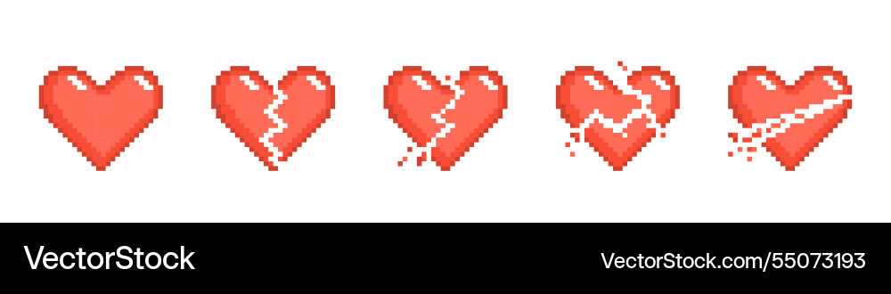 Retro 8 bit broken pixel heart frame Retro 8 bit broken pixel heart frame vector image