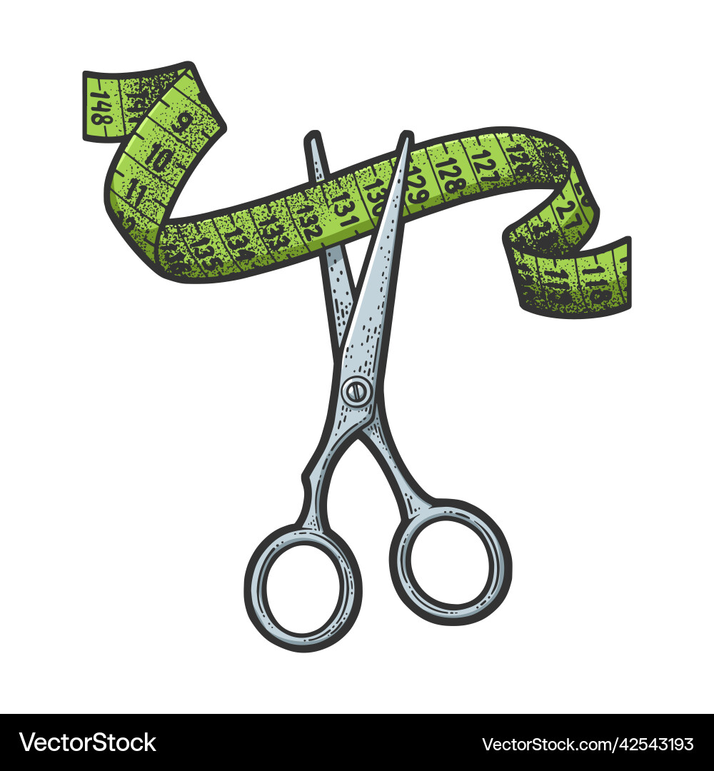 Scissors Cutting Measuring Tape - Sketch vector image